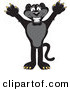Big Cat Cartoon Vector Clipart of a Happy Black Jaguar Mascot Character Holding His Arms up by Toons4Biz