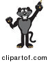 Big Cat Cartoon Vector Clipart of a Happy Black Jaguar Mascot Character Pointing up by Mascot Junction
