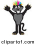 Big Cat Cartoon Vector Clipart of a Happy Black Jaguar Mascot Character Punk with Colorful Hair by Mascot Junction