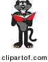 Big Cat Cartoon Vector Clipart of a Happy Black Jaguar Mascot Character Reading on White by Toons4Biz