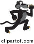 Big Cat Cartoon Vector Clipart of a Happy Black Jaguar Mascot Character Running by Toons4Biz