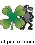 Big Cat Cartoon Vector Clipart of a Happy Black Jaguar Mascot Character with a Clover by Toons4Biz