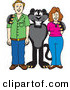 Big Cat Cartoon Vector Clipart of a Happy Black Jaguar Mascot Character with Adults by Mascot Junction
