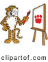 Big Cat Cartoon Vector Clipart of a Happy Cheetah, Jaguar or Leopard Character School Mascot Painting a Paw Print by Mascot Junction