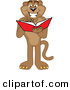 Big Cat Cartoon Vector Clipart of a Happy Cougar Mascot Character Reading by Mascot Junction