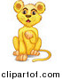Big Cat Cartoon Vector Clipart of a Lion Cub Grooming by