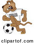 Big Cat Cartoon Vector Clipart of a Mad Cougar Mascot Character Playing Soccer by Mascot Junction