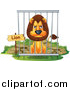 Big Cat Cartoon Vector Clipart of a Mad Male Lion in a Zoo Cage by