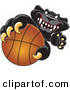Big Cat Cartoon Vector Clipart of a Mean Black Jaguar Mascot Character Grabbing a Basketball by Mascot Junction