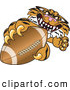 Big Cat Cartoon Vector Clipart of a Mean Tiger Character School Mascot Grabbing a Football by Toons4Biz