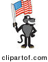 Big Cat Cartoon Vector Clipart of a Patriotic Black Jaguar Mascot Character Waving an American Flag by Toons4Biz