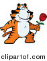 Big Cat Cartoon Vector Clipart of a Romantic Tiger Holding out a Rose by Cory Thoman