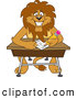 Big Cat Cartoon Vector Clipart of a Smiling Lion Character Mascot Taking a Quiz by Mascot Junction
