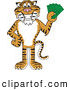 Big Cat Cartoon Vector Clipart of a Smiling Tiger Character School Mascot Holding Cash by Toons4Biz