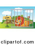 Big Cat Cartoon Vector Clipart of a Zoo Lion Resting in a Cage by