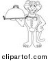 Big Cat Cartoon Vector Clipart of an Outline Design of a Panther Character Mascot Holding a Platter by Toons4Biz