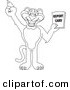 Big Cat Cartoon Vector Clipart of an Outline Design of a Panther Character Mascot Holding a Report Card by Mascot Junction