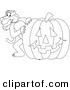 Big Cat Cartoon Vector Clipart of an Outline Design of a Panther Character Mascot with a Pumpkin by Toons4Biz