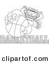 Big Cat Cartoon Vector Clipart of AnOutline Design of a Panther Character Mascot with Basketball Text by Mascot Junction
