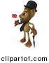 Big Cat Clipart of a 3d Lion Wearing a Hat and Holding a Union Jack Flag by Julos