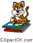Big Cat Clipart of a Bored Leopard Student Sitting on Books by Dero