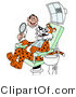 Big Cat Clipart of a Leopard Smiling and Showing His Fangs to a Smiling Dentist During an Exam by LaffToon