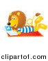 Big Cat Clipart of a Relaxed Lion Reading a Book on the Beach by Alex Bannykh
