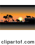 Big Cat Clipart of an Orange Safari Sunset with Silhouetted Animals and Trees by Pauloribau