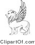 Big Cat Clipart of an Outlined Winged Lion by Vector Tradition SM