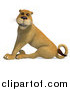 Big Cat Vector Clipart of a 3d Happy Lioness Sitting by