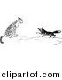 Big Cat Vector Clipart of a Black and White Fox and Leopard by Prawny Vintage