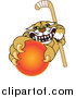 Big Cat Vector Clipart of a Bobcat Grabbing a Hockey Ball by Mascot Junction