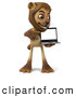 Big Cat Vector Clipart of a Helpful Lion Character Presenting a Laptop While Smiling by Julos