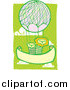 Big Cat Vector Clipart of a Lion Couple in a Hot Air Balloon in a Green Cloudy Sky by Xunantunich