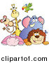Big Cat Vector Clipart of a Smiling Group of Zoo Animals over a Sign by Hit Toon