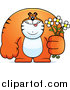Cartoon Vector Clipart of a Gentle Big Tiger Posing with Flowers - Cartoon Style by Cory Thoman