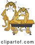 Vector Clipart of a Bobcat School Mascot Standing by a Worried Student by Mascot Junction