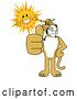 Vector Clipart of a Cartoon Bobcat School Mascot and Sun Holding Thumbs Up, Symbolizing Excellence by Mascot Junction