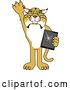 Vector Clipart of a Cartoon Bobcat School Mascot Confessing to Breaking a Tablet, Symbolizing Integrity by Mascot Junction