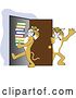 Vector Clipart of a Cartoon Bobcat School Mascot Holding a Door for Another Carrying Books, Symbolizing Compassion by Mascot Junction