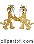 Vector Clipart of a Cartoon Bobcat School Mascot Shaking Hands with a Friend, Symbolizing Gratitude by Mascot Junction