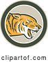 Vector Clipart of a Retro Growling Tiger in a Green Circle by Patrimonio