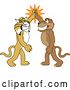 Vector Clipart of Cartoon Bobcat and Cougar School Mascots High Fiving, Symbolizing Teamwork and Sportsmanship by Toons4Biz