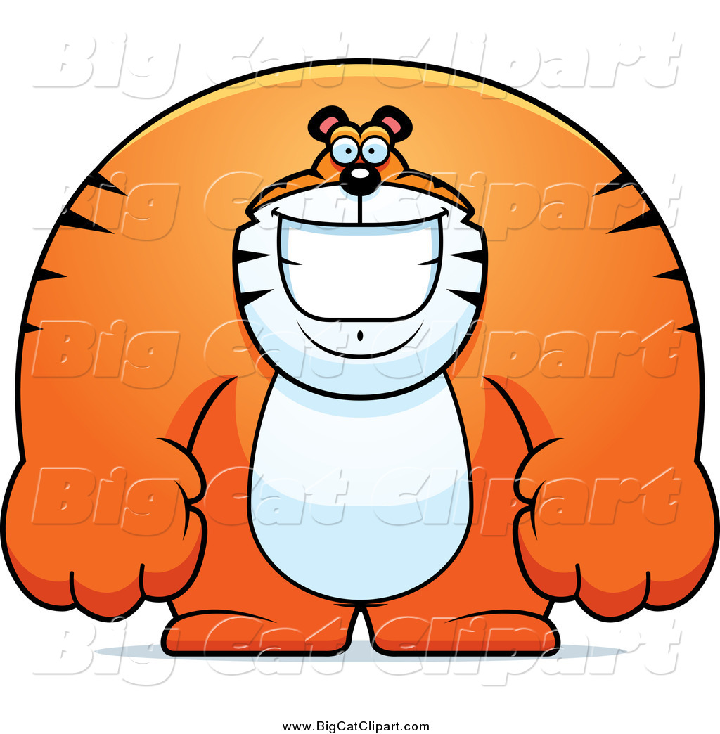Big Cat Cartoon Vector Clipart of a Happy Buff Huge Tiger Smiling by Cory  Thoman - #1450