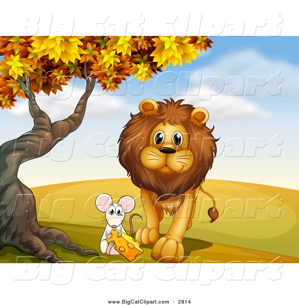 Big Cat Cartoon Vector Clipart of a Lion and Mouse with ...