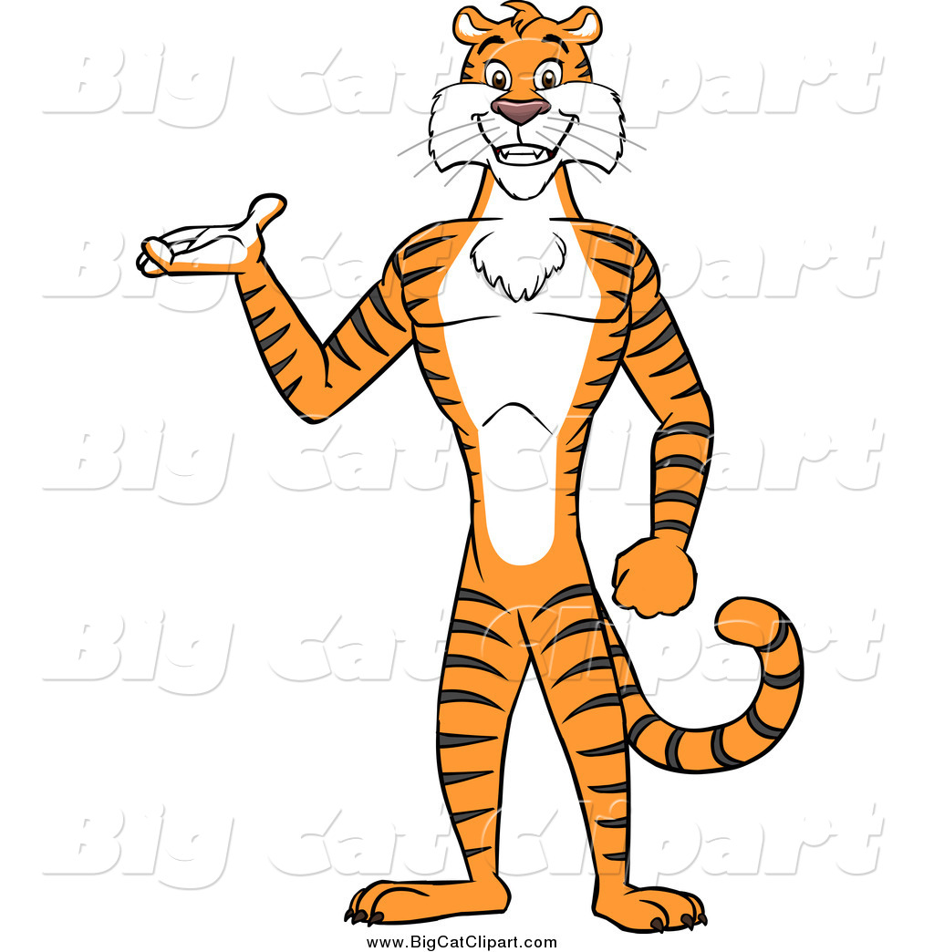 Big Cat Cartoon Vector Clipart of a Tiger Presenting and Standing Upright  by Cartoon Solutions - #1263