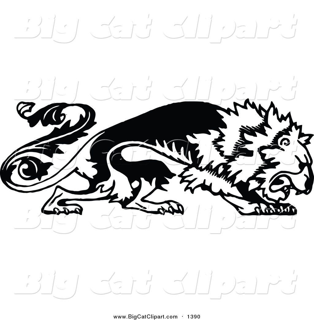 Download Big Cat Vector Clipart of a Black and White Floral Lion by ...