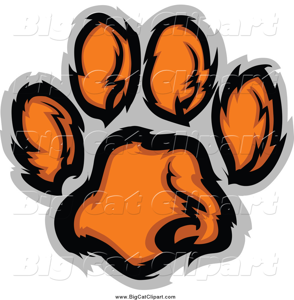Big Cat Vector Clipart of a Paw Print in Gray by Chromaco -