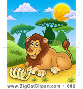 Big Cat Cartoon Clipart of a Happy Male Lion with a Rib Cage by Visekart