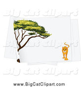 Big Cat Cartoon Vector Clipart of a Acacia Tree and Leopard on a Piece of Paper by